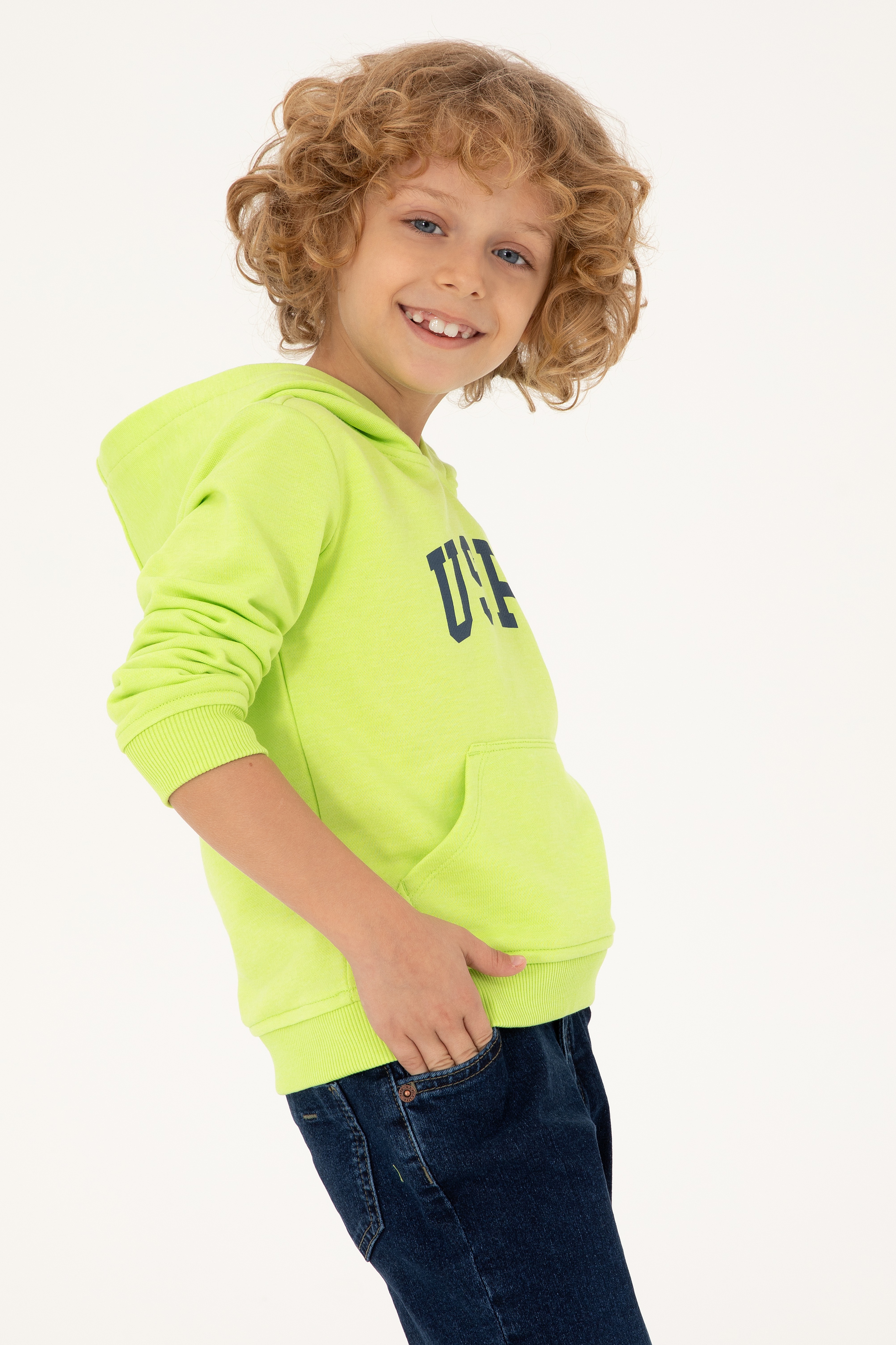 Erkek Çocuk Elma Yeşili Kapüşonlu Sweatshirt - Image 1