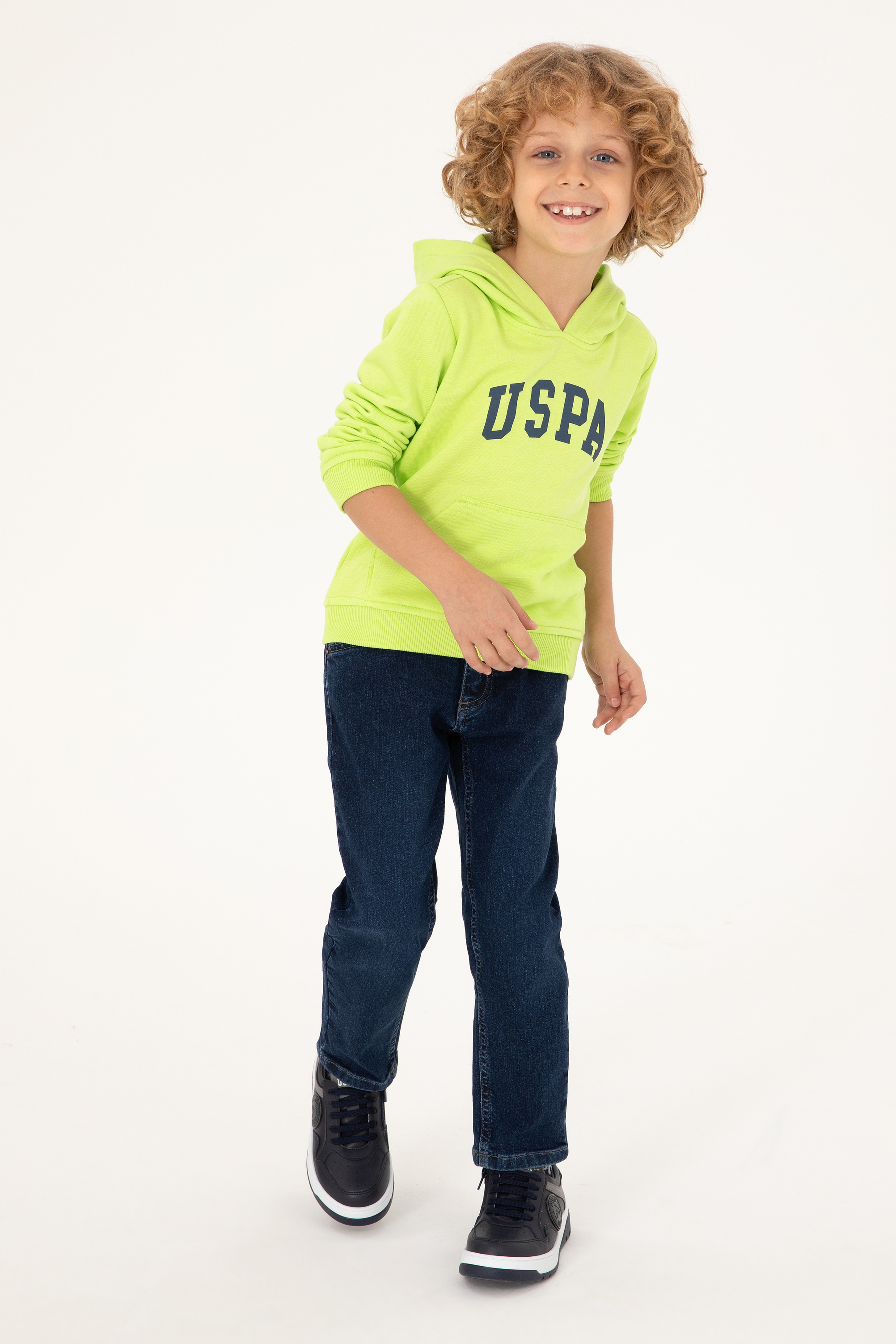 Erkek Çocuk Elma Yeşili Kapüşonlu Sweatshirt - Image 2