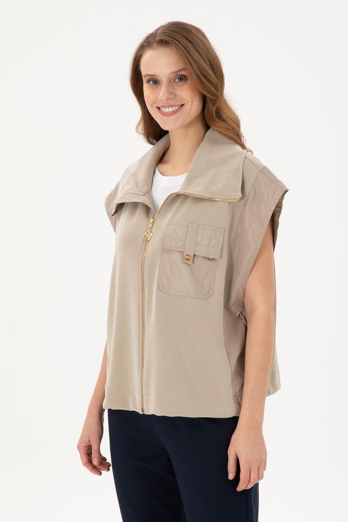 Kadın Açık Haki Örme Yelek