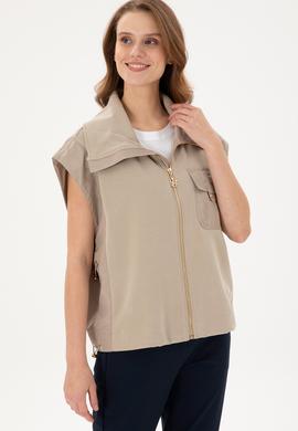 Kadın Açık Haki Örme Yelek - 50292386012