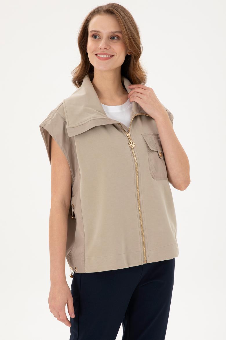 Kadın Açık Haki Örme Yelek - 50292386012