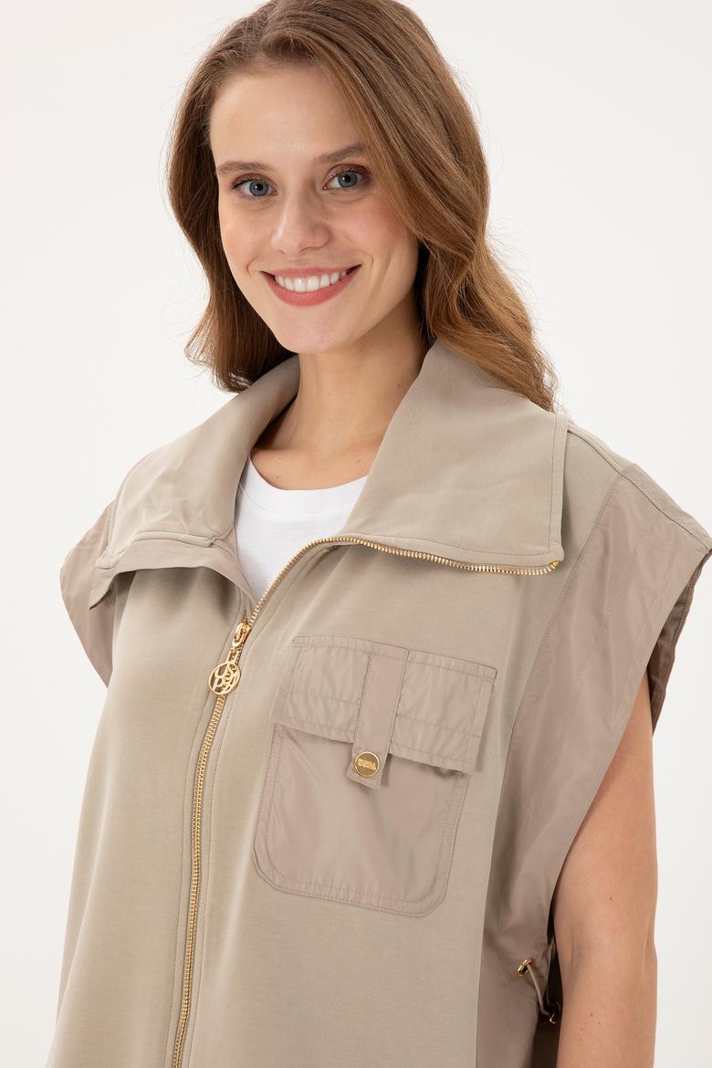 Kadın Açık Haki Örme Yelek - 50292386012