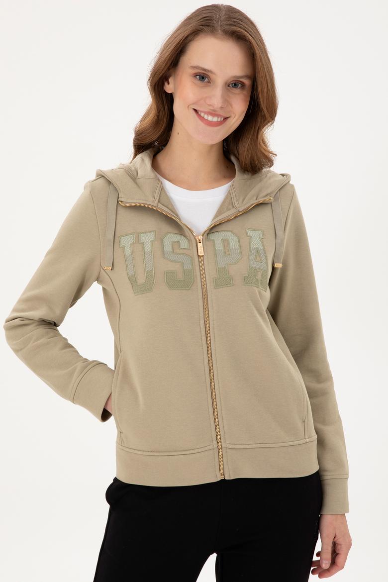 Kadın Açık Haki Basic Kapüşonlu Sweatshirt - 50289540112