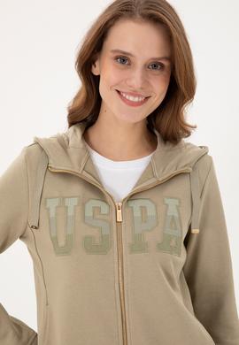 Kadın Açık Haki Basic Kapüşonlu Sweatshirt - 50289540112