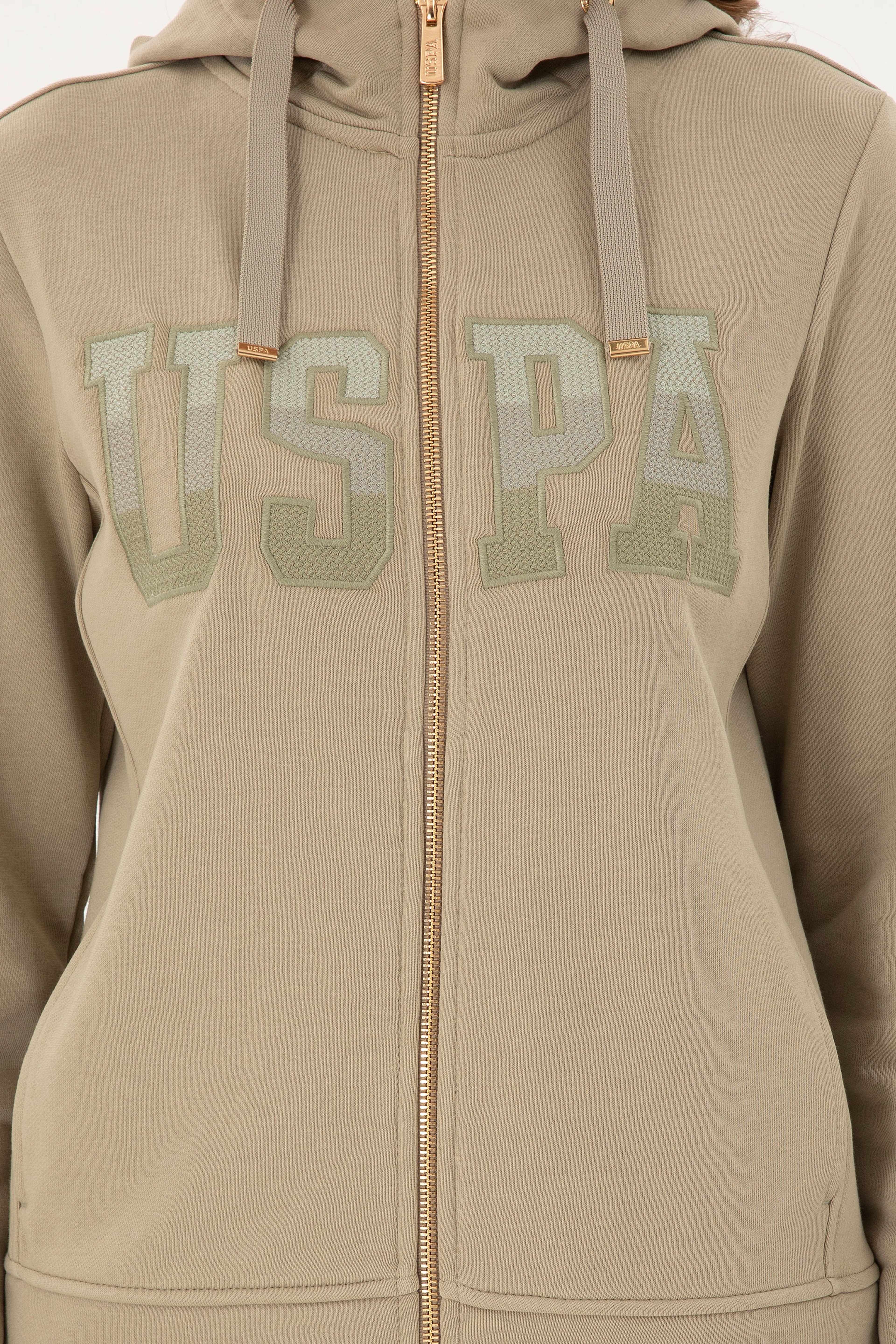 Kadın Açık Haki Basic Kapüşonlu Sweatshirt - Image 6