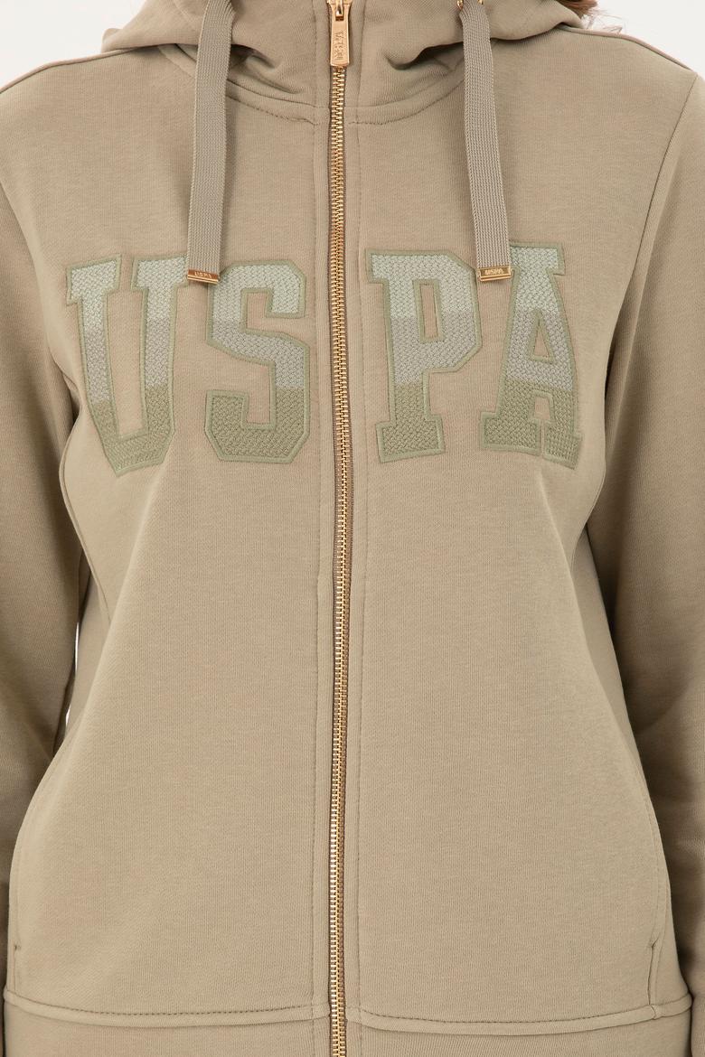 Kadın Açık Haki Basic Kapüşonlu Sweatshirt - 50289540112