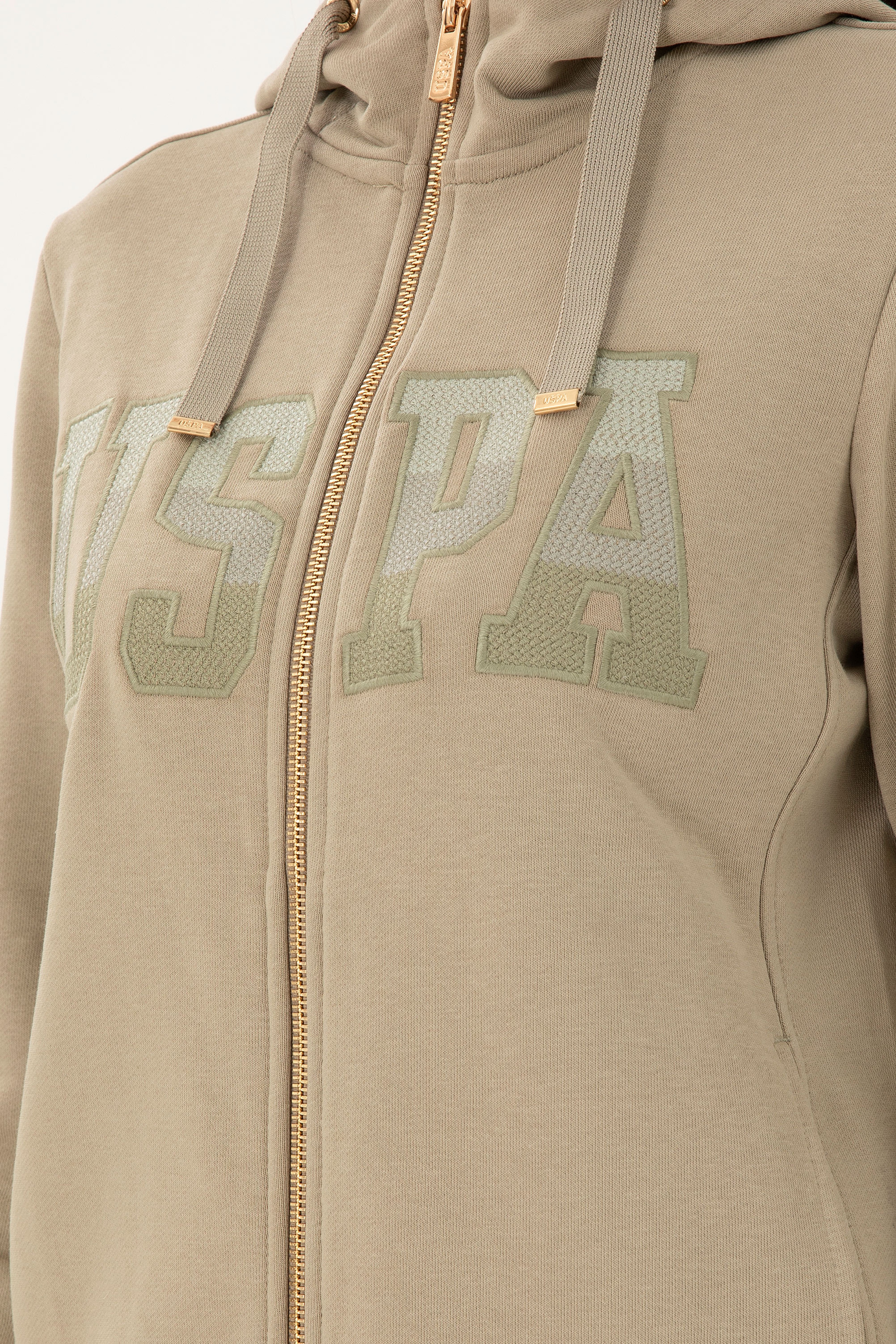 Kadın Açık Haki Basic Kapüşonlu Sweatshirt - Image 7