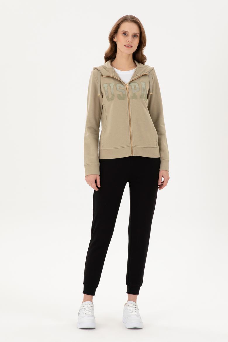 Kadın Açık Haki Basic Kapüşonlu Sweatshirt - 50289540112