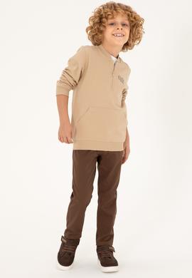 Erkek Çocuk Kum Yarım Fermuarlı Sweatshirt - 50293774022