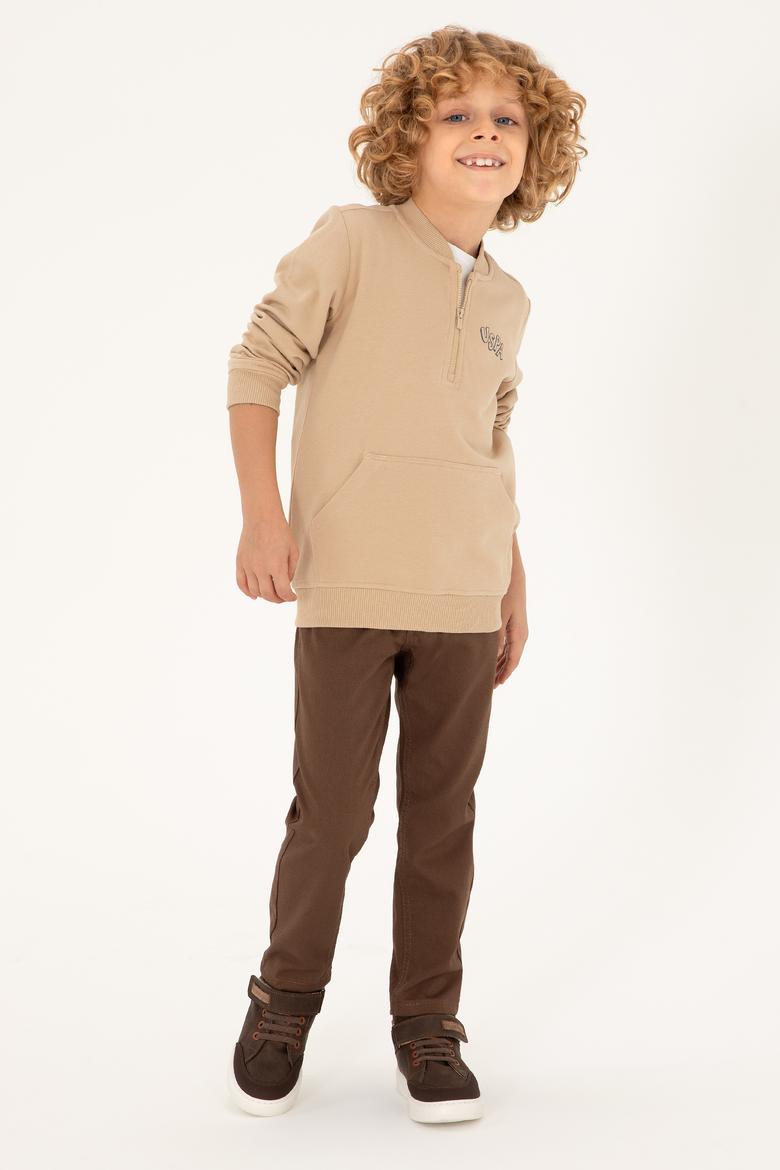 Erkek Çocuk Kum Yarım Fermuarlı Sweatshirt - 50293774022