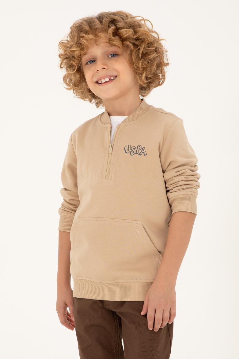 Erkek Çocuk Kum Yarım Fermuarlı Sweatshirt