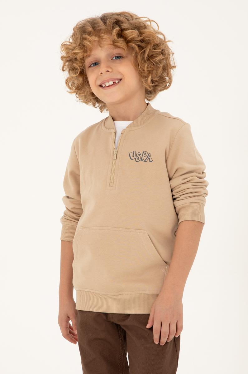 Erkek Çocuk Kum Yarım Fermuarlı Sweatshirt
