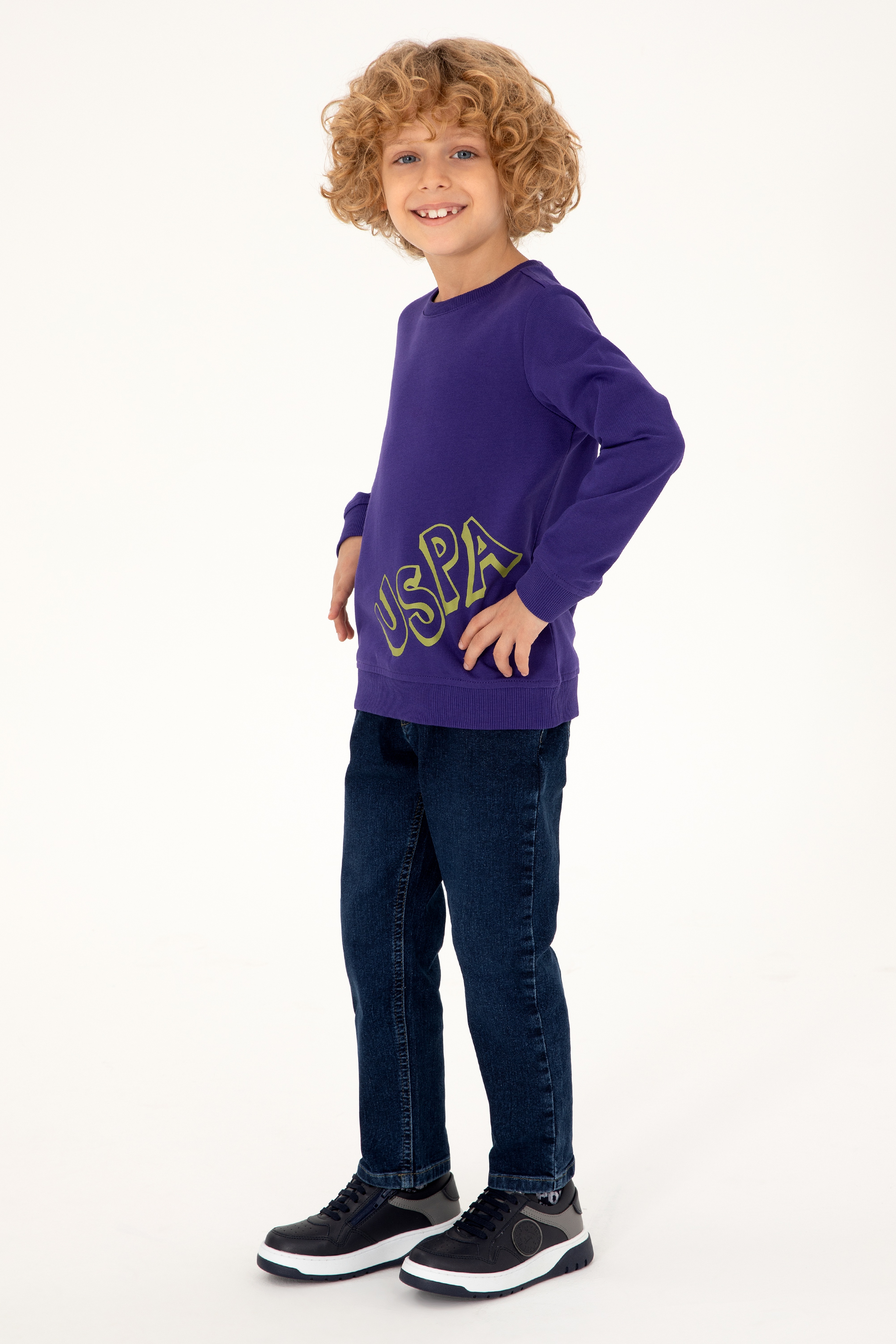 Erkek Çocuk Mor Bisiklet Yaka Sweatshirt