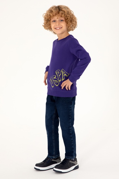 Erkek Çocuk Mor Bisiklet Yaka Sweatshirt