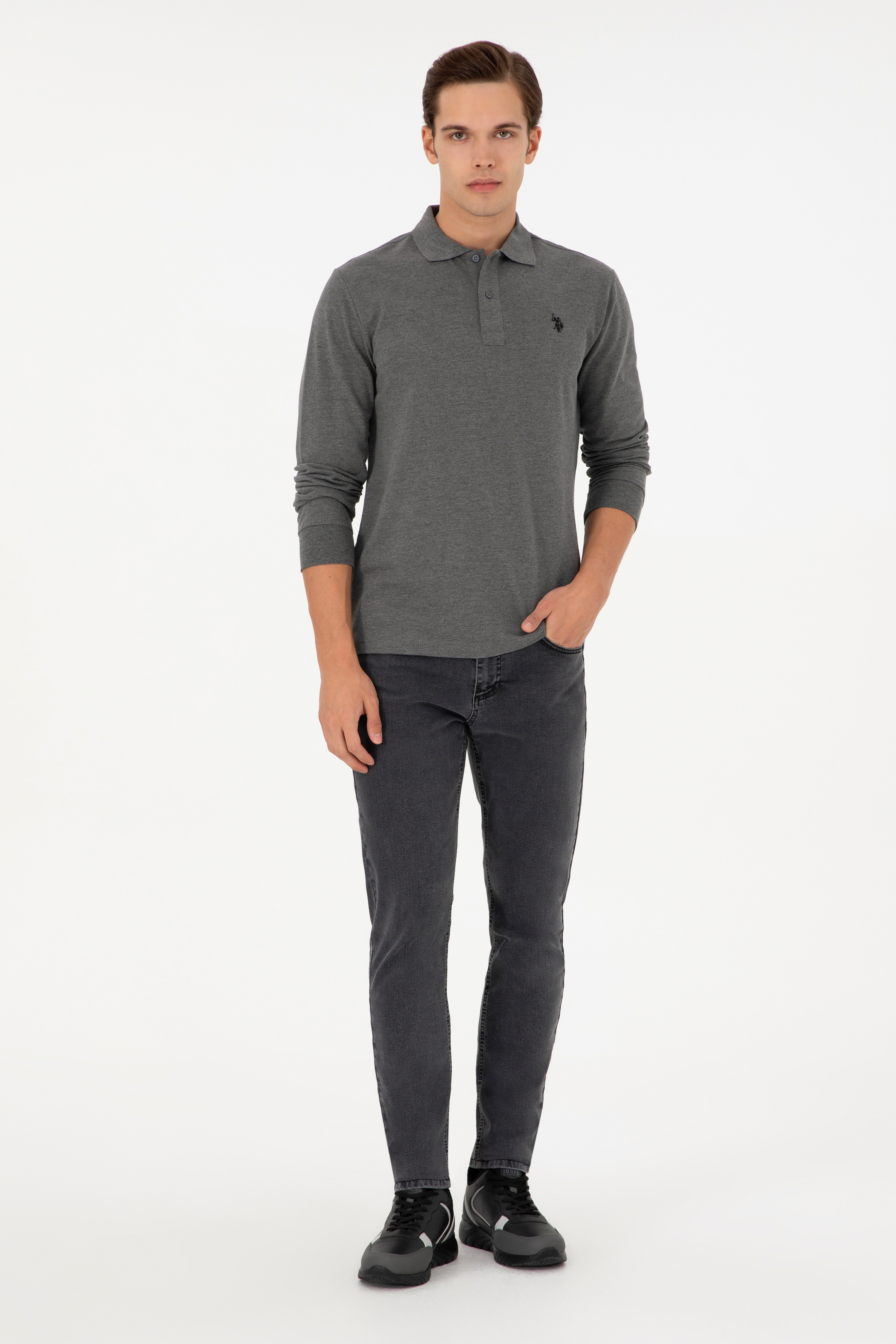 Erkek Antrasit Melanj Basic Sweatshirt - Image 4