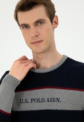 Erkek Slim Fit Bisiklet Yaka Gri Melanj Kazak - 50292852027