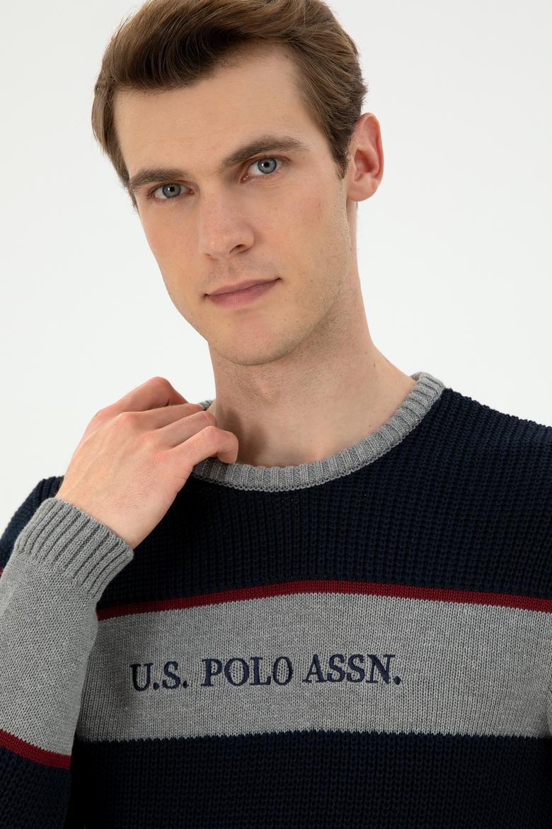 Erkek Slim Fit Bisiklet Yaka Gri Melanj Kazak - 50292852027