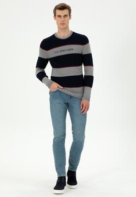 Erkek Slim Fit Bisiklet Yaka Gri Melanj Kazak - 50292852027