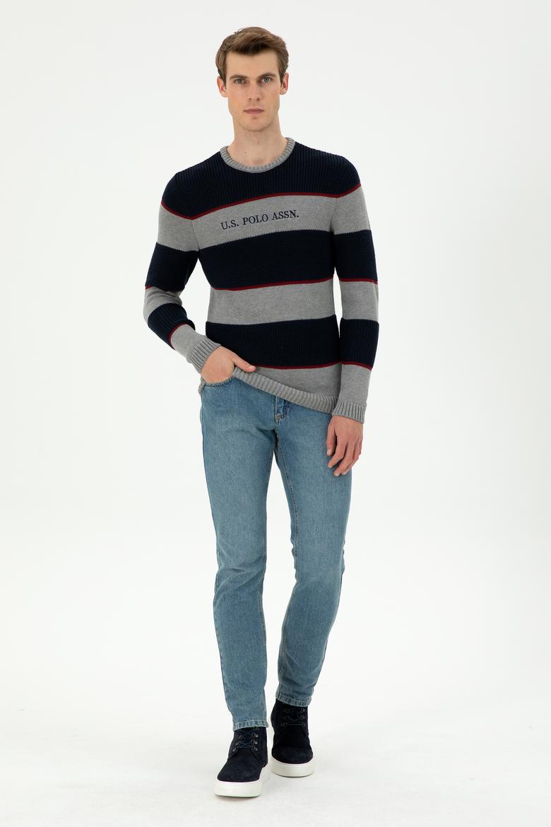 Erkek Slim Fit Bisiklet Yaka Gri Melanj Kazak - 50292852027