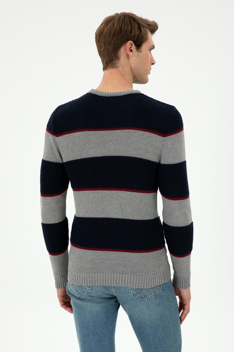 Erkek Slim Fit Bisiklet Yaka Gri Melanj Kazak - 50292852027