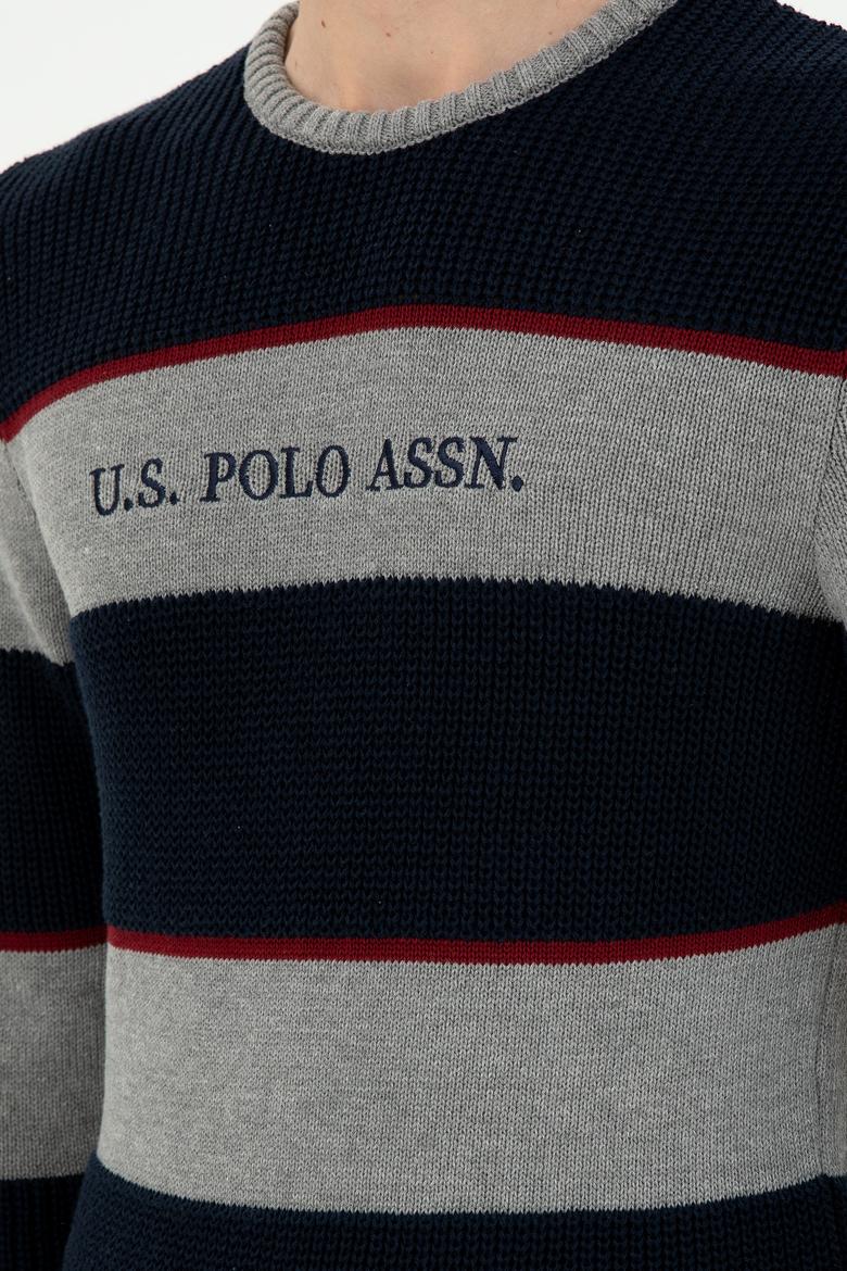 Erkek Slim Fit Bisiklet Yaka Gri Melanj Kazak - 50292852027