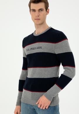 Erkek Slim Fit Bisiklet Yaka Gri Melanj Kazak - 50292852027