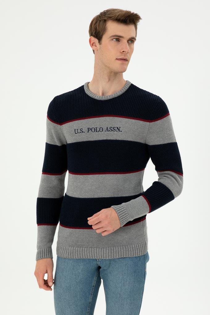 Erkek Slim Fit Bisiklet Yaka Gri Melanj Kazak