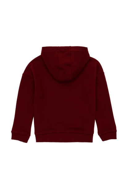 Erkek Çocuk Bordo Basic Kapüşonlu Sweatshirt