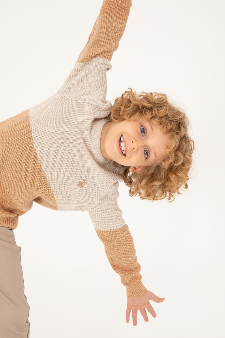 Erkek Çocuk Camel Bisiklet Yaka Kazak