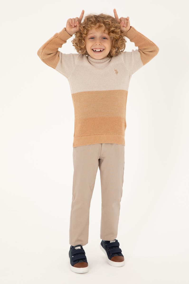 Erkek Çocuk Camel Bisiklet Yaka Kazak