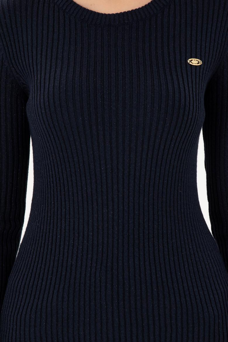 Kadın Lacivert Bisiklet Yaka Simli Kazak - 50294092013