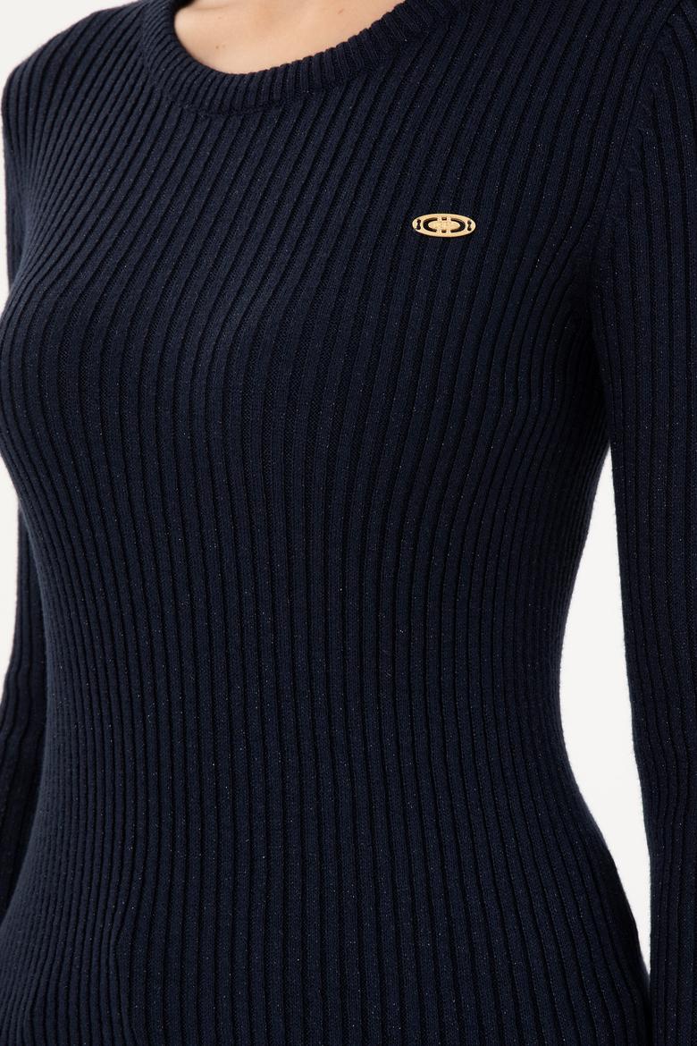 Kadın Lacivert Bisiklet Yaka Simli Kazak - 50294092013