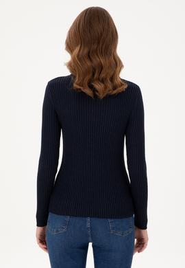 Kadın Lacivert Bisiklet Yaka Simli Kazak - 50294092013