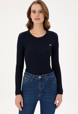 Kadın Lacivert Bisiklet Yaka Simli Kazak - 50294092013