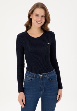 Kadın Lacivert Bisiklet Yaka Simli Kazak - 50294092013