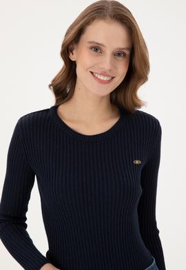 Kadın Lacivert Bisiklet Yaka Simli Kazak - 50294092013