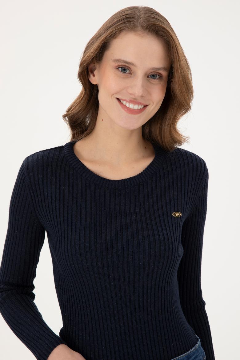 Kadın Lacivert Bisiklet Yaka Simli Kazak - 50294092013