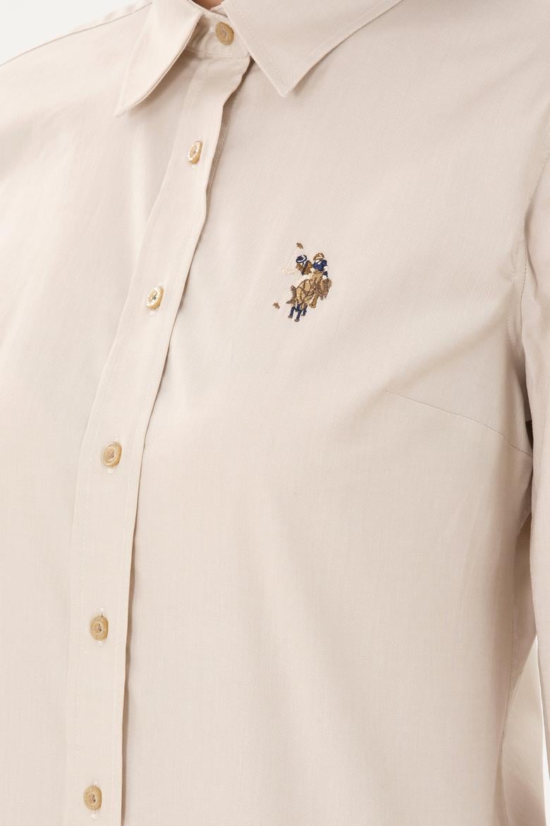 Kadın Açık Haki Uzun Kollu Basic Gömlek - 50295710062