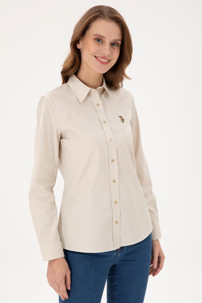 Kadın Açık Haki Uzun Kollu Basic Gömlek - 50295710062