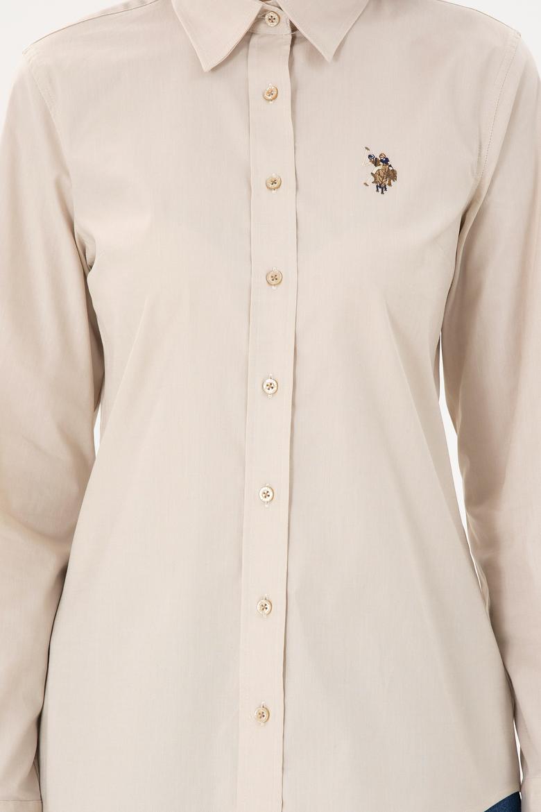 Kadın Açık Haki Uzun Kollu Basic Gömlek - 50295710062