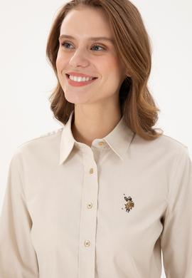 Kadın Açık Haki Uzun Kollu Basic Gömlek - 50295710062