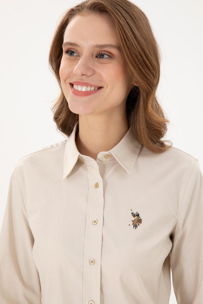 Kadın Açık Haki Uzun Kollu Basic Gömlek - 50295710062