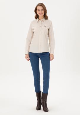 Kadın Açık Haki Uzun Kollu Basic Gömlek - 50295710062