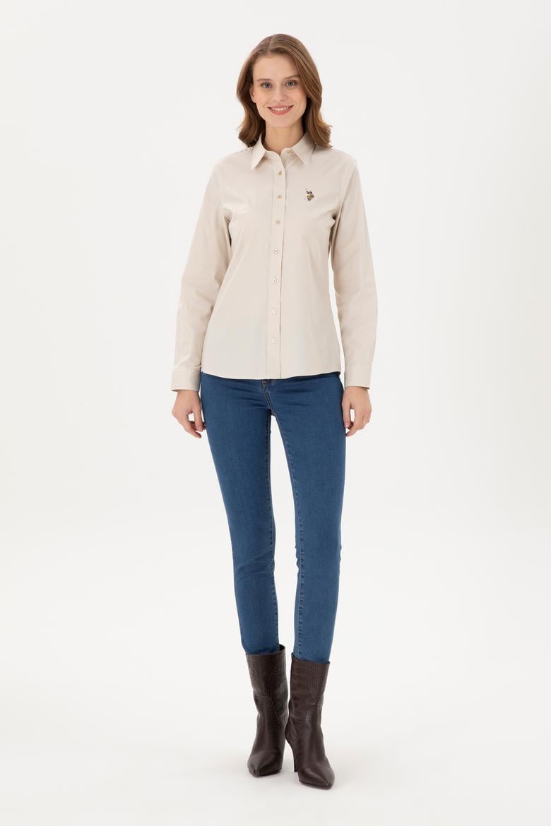 Kadın Açık Haki Uzun Kollu Basic Gömlek - 50295710062