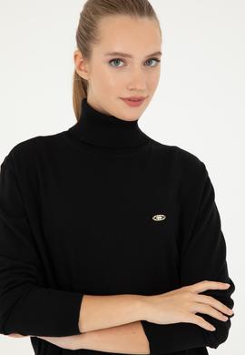 Kadın Siyah Basic Boğazlı Kazak - 50294570001