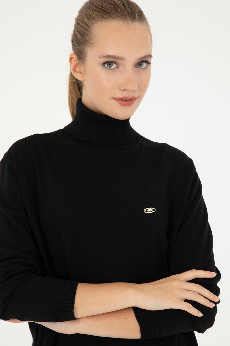 Kadın Siyah Basic Boğazlı Kazak