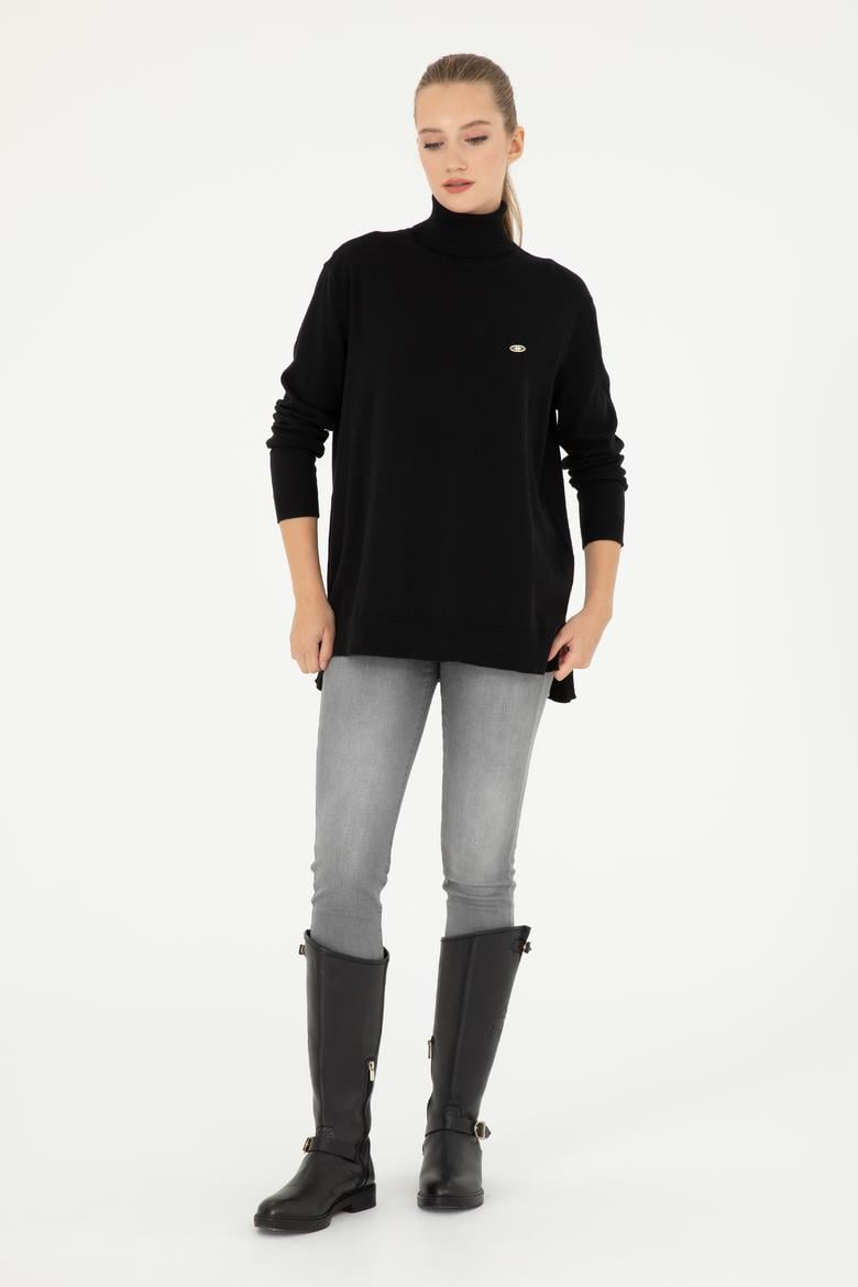 Kadın Siyah Basic Boğazlı Kazak - 50294570001