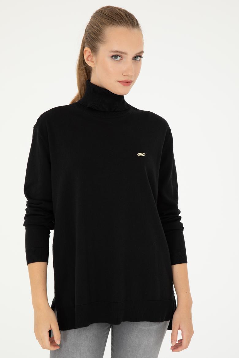 Kadın Siyah Basic Boğazlı Kazak - 50294570001