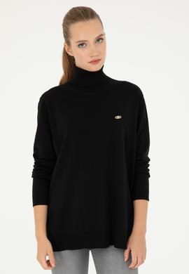 Kadın Siyah Basic Boğazlı Kazak - 50294570001