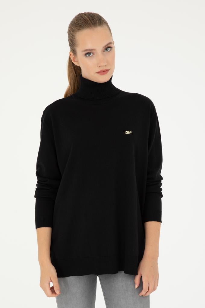 Kadın Siyah Basic Boğazlı Kazak